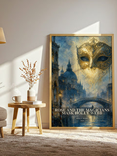 Rose and the Magicians Mask Holly Webb watercolour print in frame leaning in hallway – childrens wall art