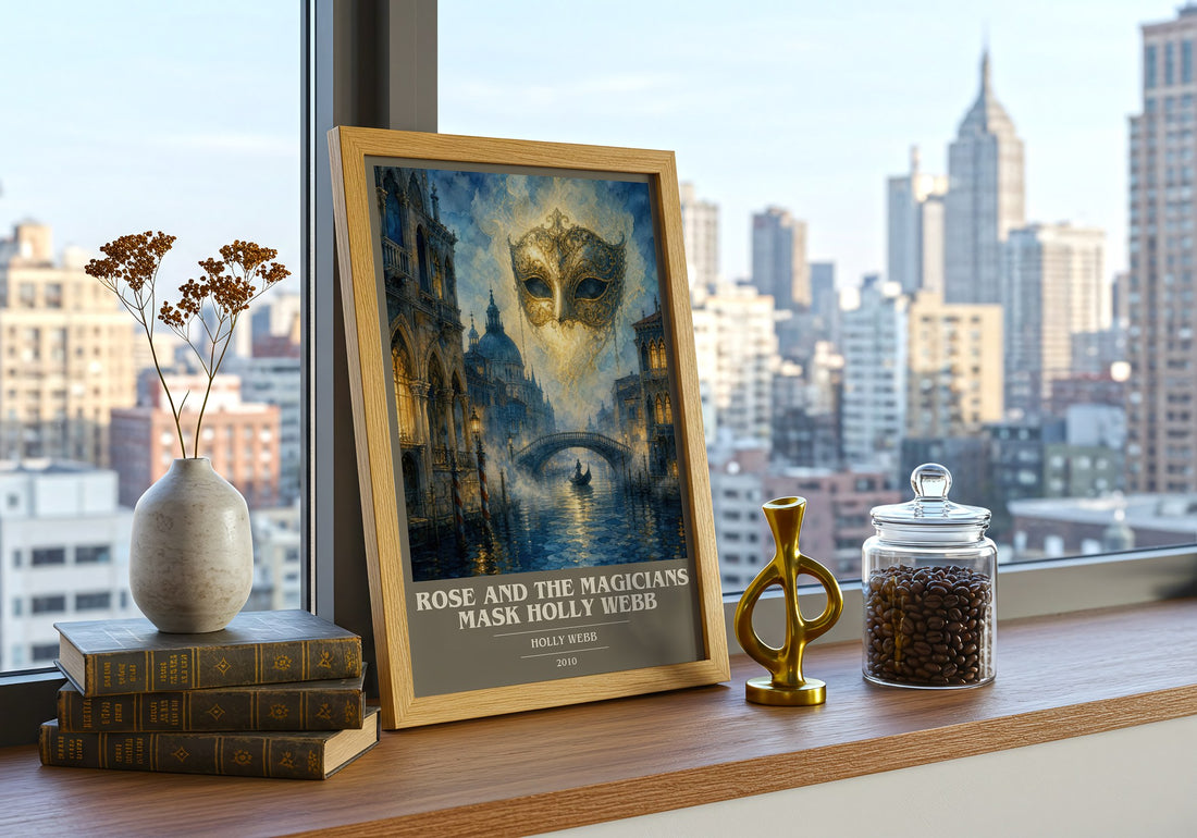 Rose and the Magicians Mask Holly Webb book cover print framed by window – literary home decor