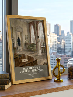 Married to a Perfect Stranger book cover print framed by window – literary home decor