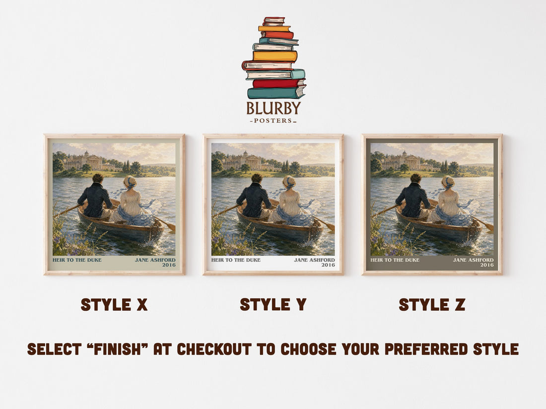 Heir to the Duke literary print in frame leaning in hallway – romance wall art (mockup)