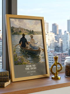 Heir to the Duke book cover print framed by window – literary home decor