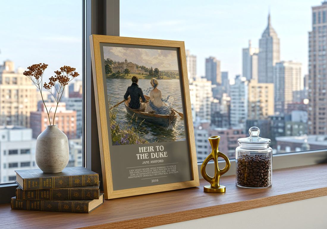 Heir to the Duke bookish print framed by window – literary home decor