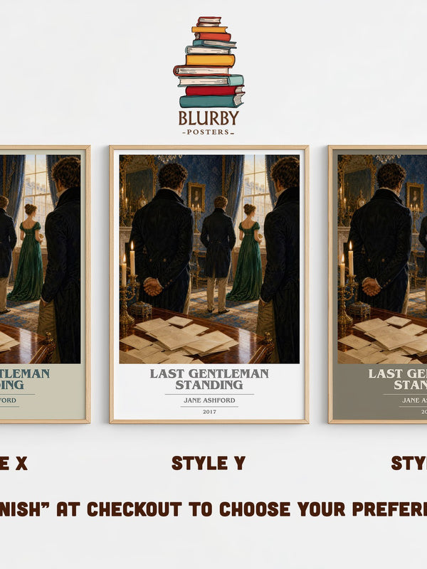 Last Gentleman Standing book cover print in frame leaning in hallway – romance wall art
