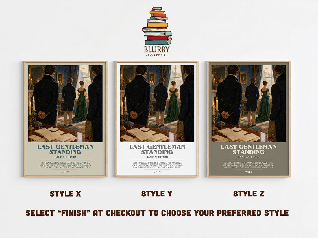 Last Gentleman Standing bookish print in frame leaning in hallway – romance wall art (mockup)