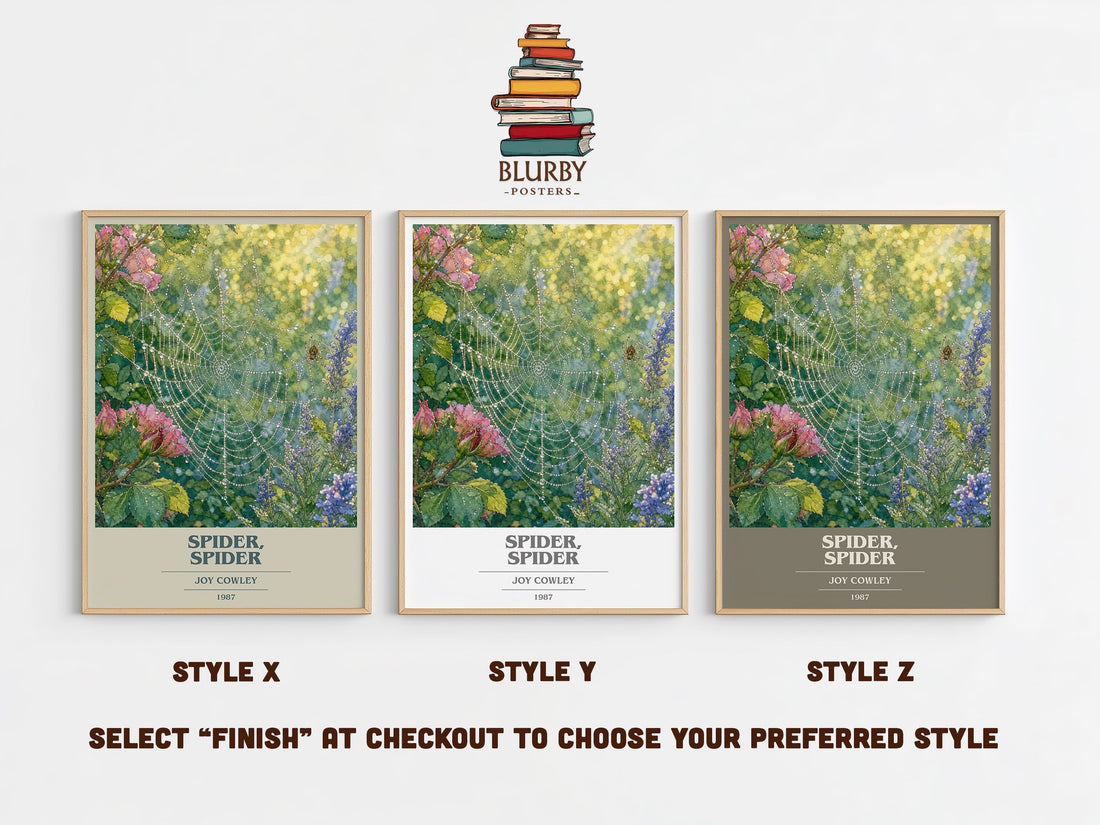 Spider, Spider book cover print in frame leaning in hallway – thriller wall art (mockup)