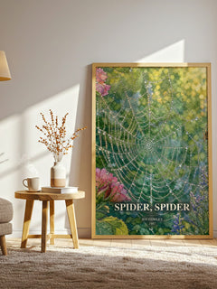 Spider, Spider watercolour print in frame leaning in hallway – thriller wall art