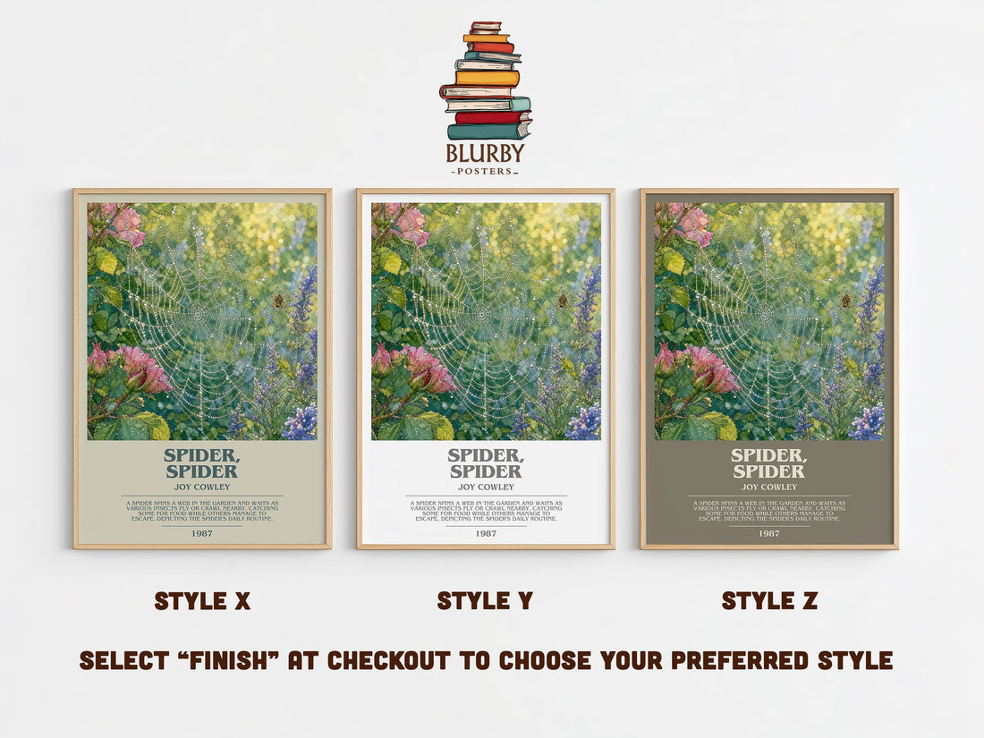 Spider, Spider bookish print in frame leaning in hallway – thriller wall art (mockup)