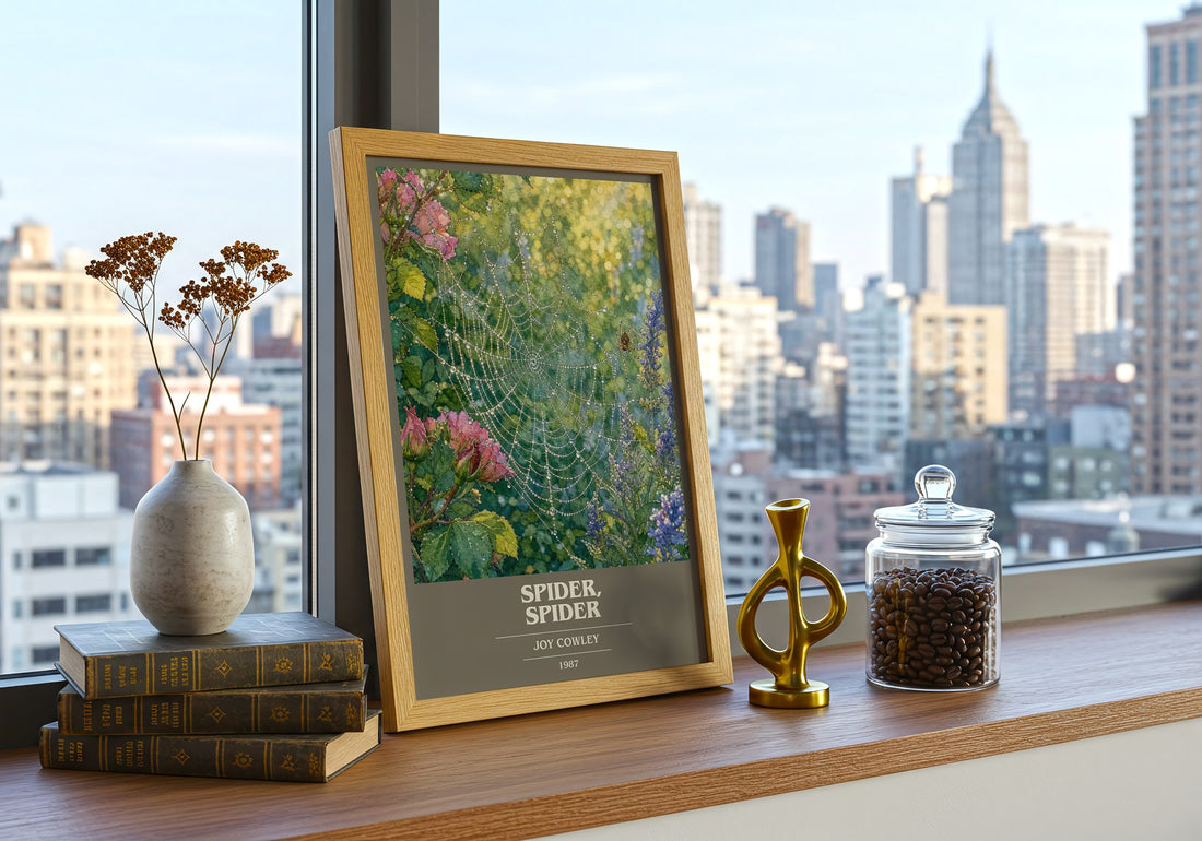 Spider, Spider book cover print framed by window – literary home decor
