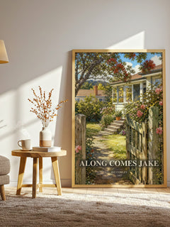 Along comes Jake watercolour print in frame leaning in hallway – childrens wall art