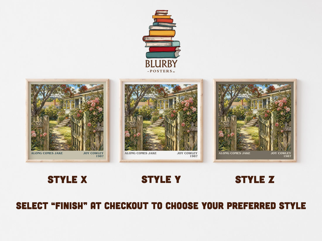 Along comes Jake literary print in frame leaning in hallway – childrens wall art (mockup)