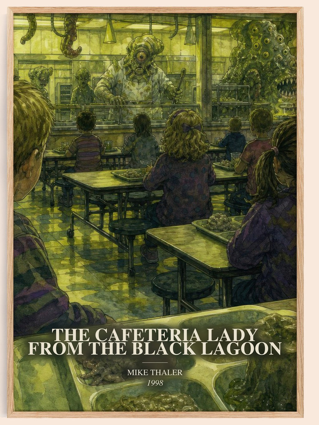 The cafeteria lady from the black lagoon watercolour book poster by Mike Thaler – framed literary art print