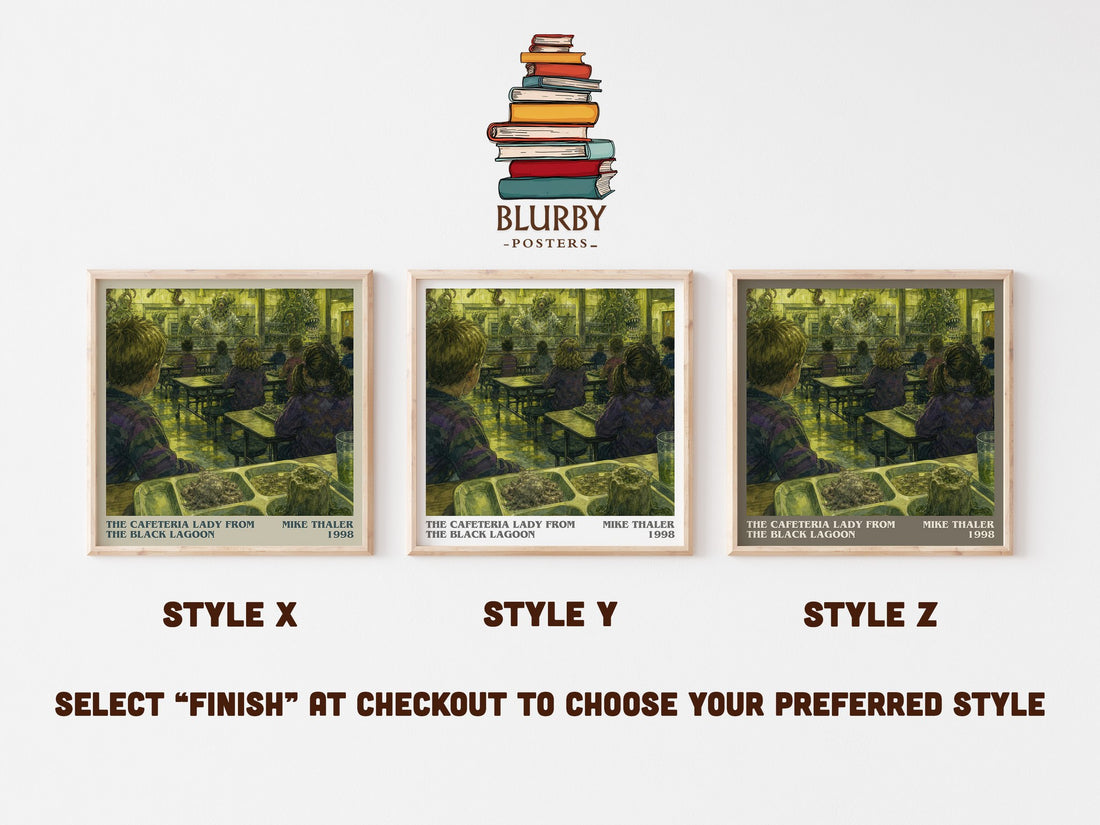 The cafeteria lady from the black lagoon literary print in frame leaning in hallway – childrens wall art (mockup)