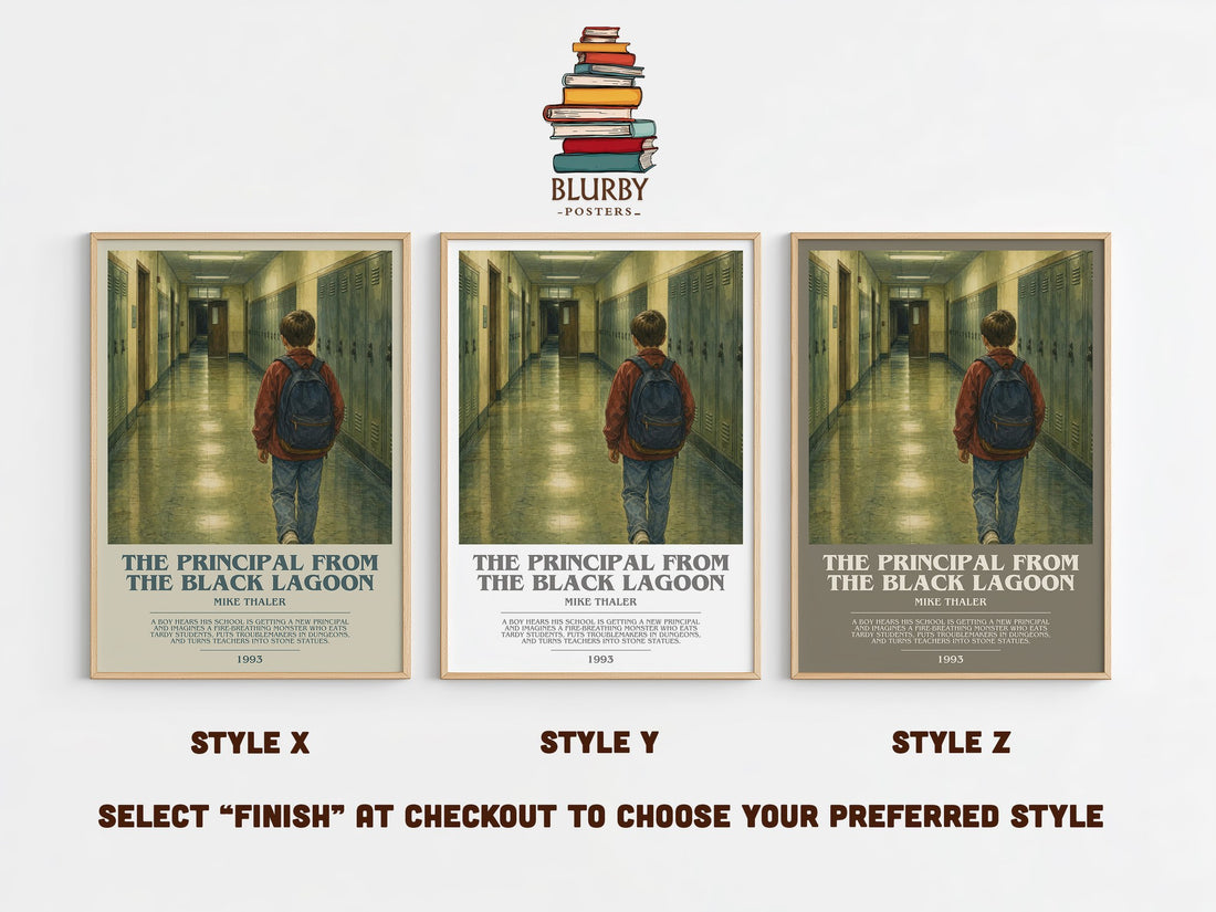 The Principal From the Black Lagoon bookish print in frame leaning in hallway – childrens wall art (mockup)