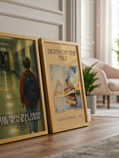 The Principal From the Black Lagoon watercolour print framed by window – literary home decor