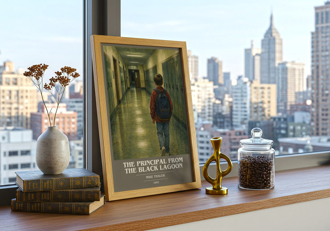 The Principal From the Black Lagoon book cover print framed by window – literary home decor