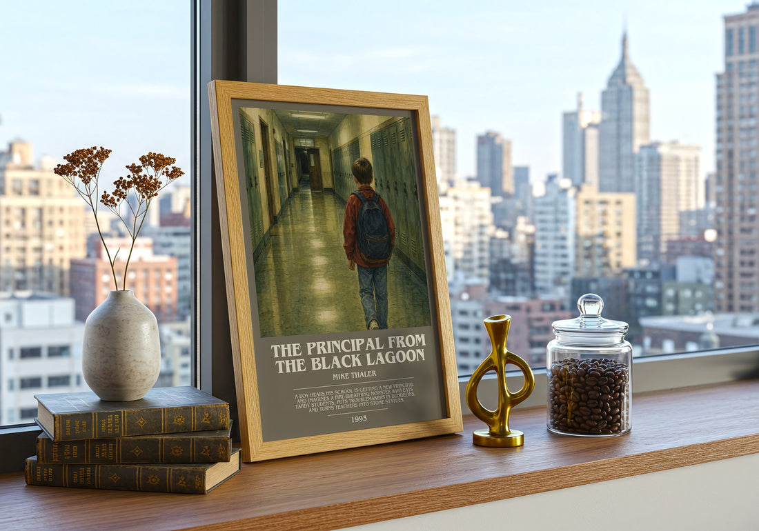 The Principal From the Black Lagoon bookish print framed by window – literary home decor