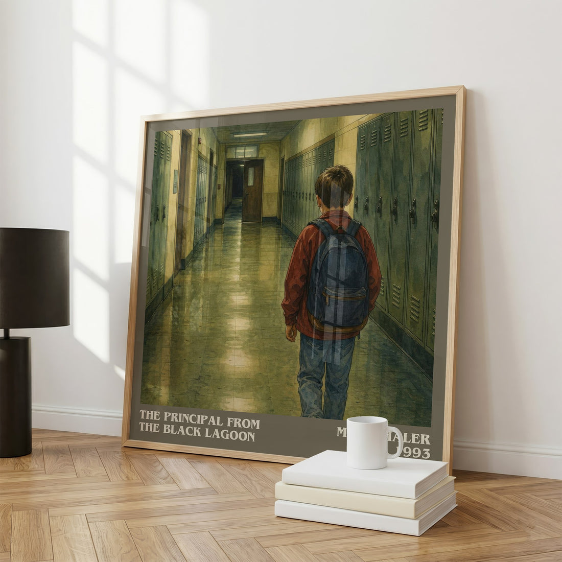 The Principal From the Black Lagoon literary print framed by window – literary home decor