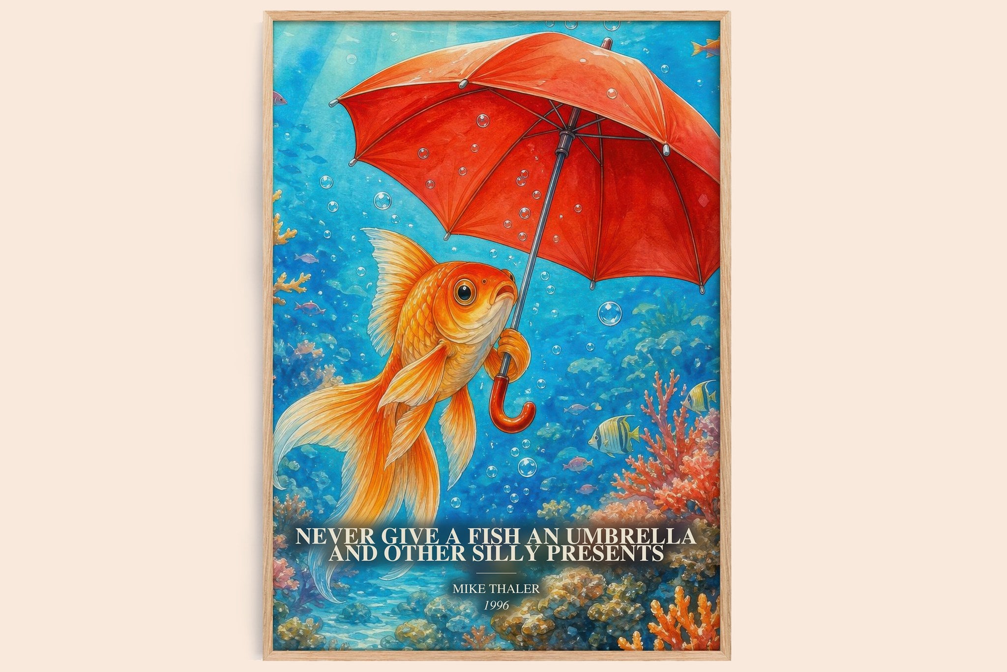 Never give a fish an umbrella and other silly presents Book Watercolour Illustration by Mike Thaler