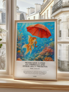 Never give a fish an umbrella and other silly presents bookish poster colour and style options – Mike Thaler book art