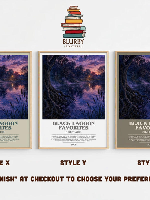 Black Lagoon favorites bookish print in frame leaning in hallway – childrens wall art