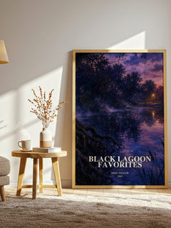Black Lagoon favorites watercolour print in frame leaning in hallway – childrens wall art