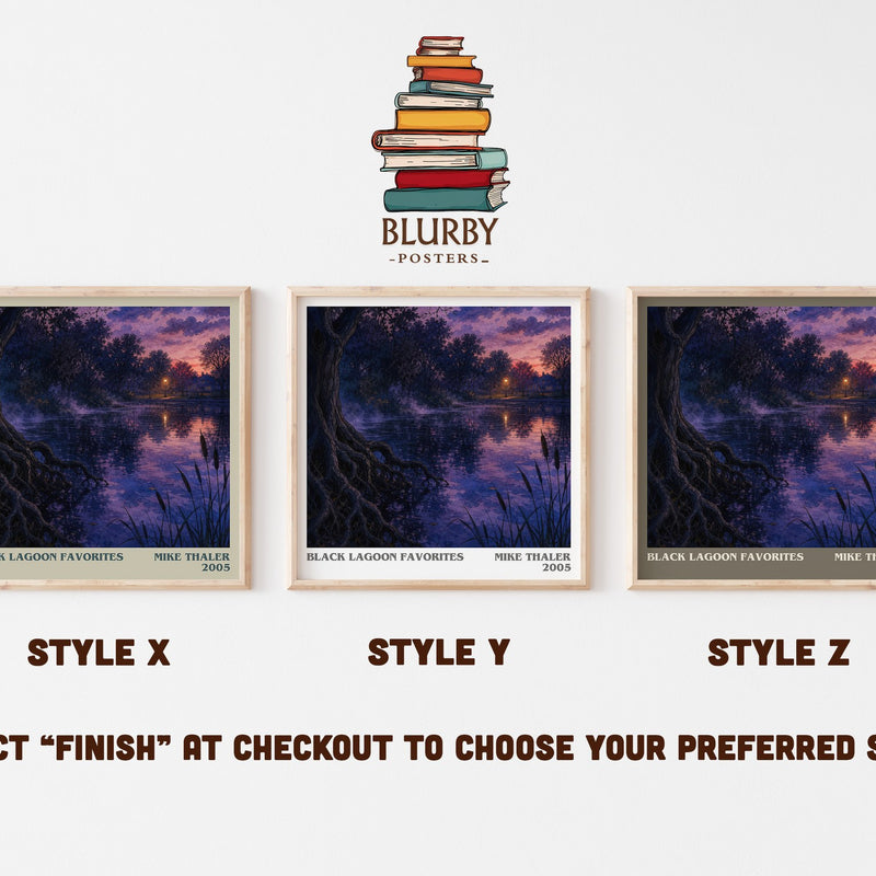 Black Lagoon favorites literary print in frame leaning in hallway – childrens wall art