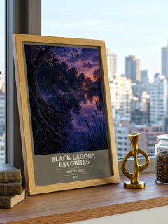 Black Lagoon favorites book cover print framed by window – literary home decor