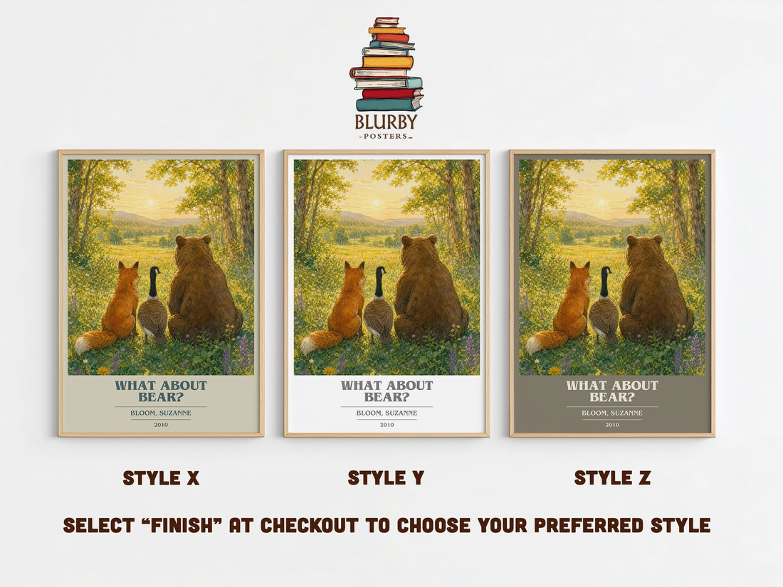 What about Bear? book cover print in frame leaning in hallway – childrens wall art (mockup)