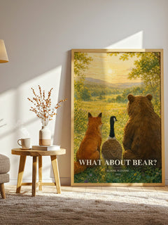 What about Bear? watercolour print in frame leaning in hallway – childrens wall art