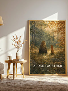 Alone together watercolour print in frame leaning in hallway – childrens wall art