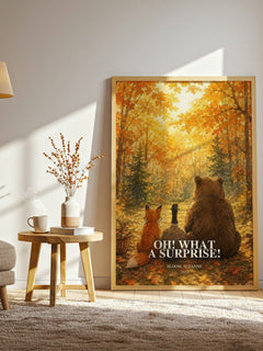 Oh! What a surprise! watercolour print in frame leaning in hallway – childrens wall art