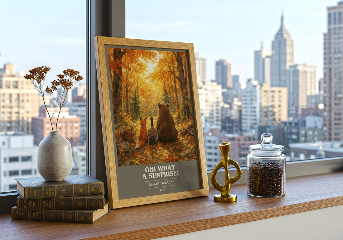Oh! What a surprise! book cover print framed by window – literary home decor