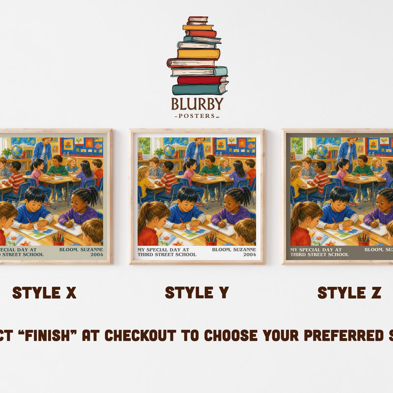My Special Day at Third Street School literary print in frame leaning in hallway – childrens wall art