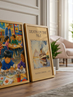 My Special Day at Third Street School watercolour print framed by window – literary home decor