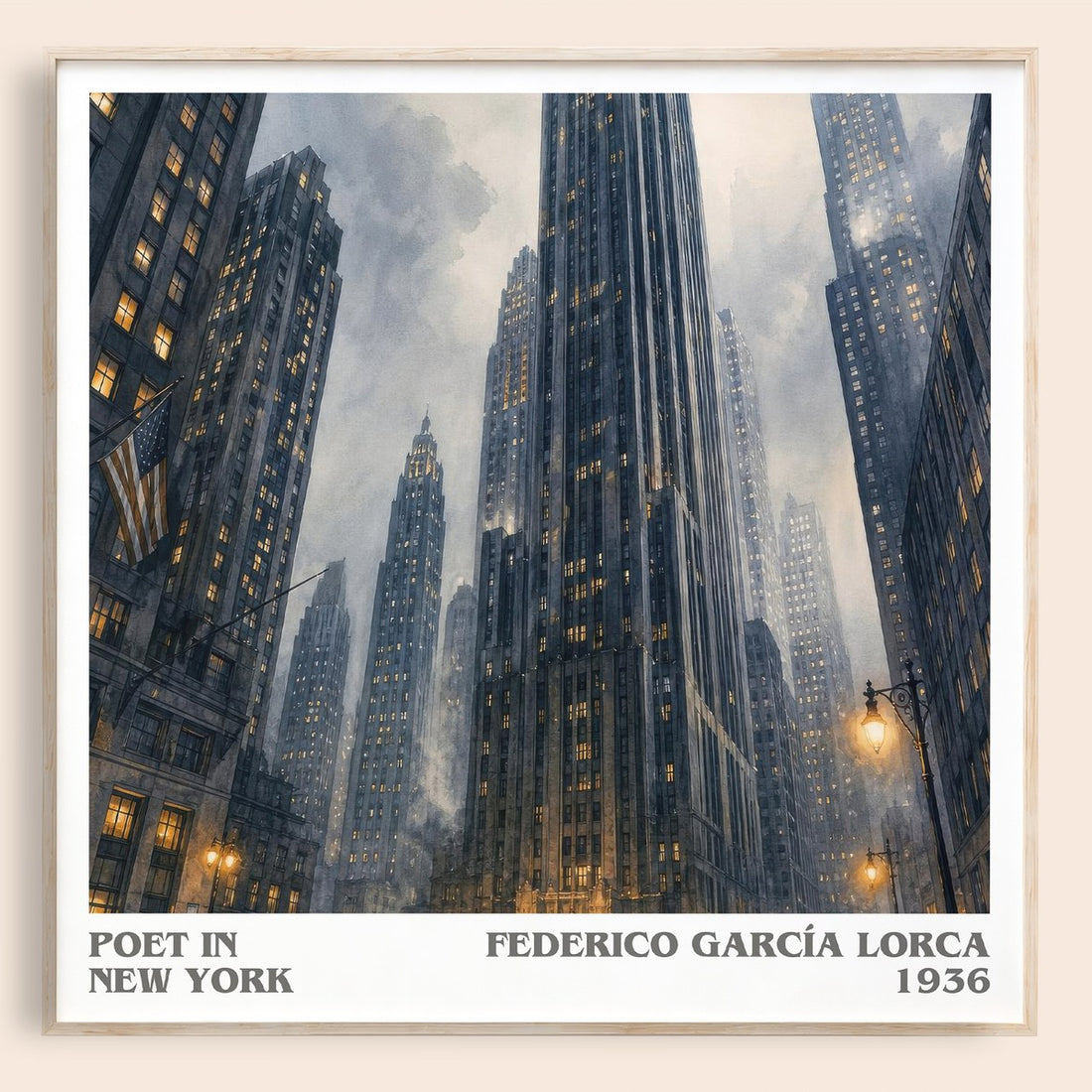 Poet in New York literary book poster by Federico García Lorca – framed literary art print