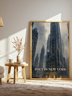Poet in New York watercolour print in frame leaning in hallway – poetry wall art