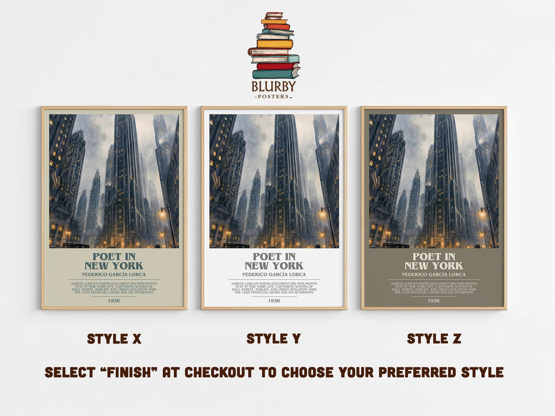 Poet in New York bookish print in frame leaning in hallway – poetry wall art (mockup)