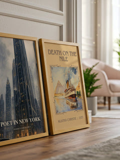 Poet in New York watercolour print framed by window – literary home decor