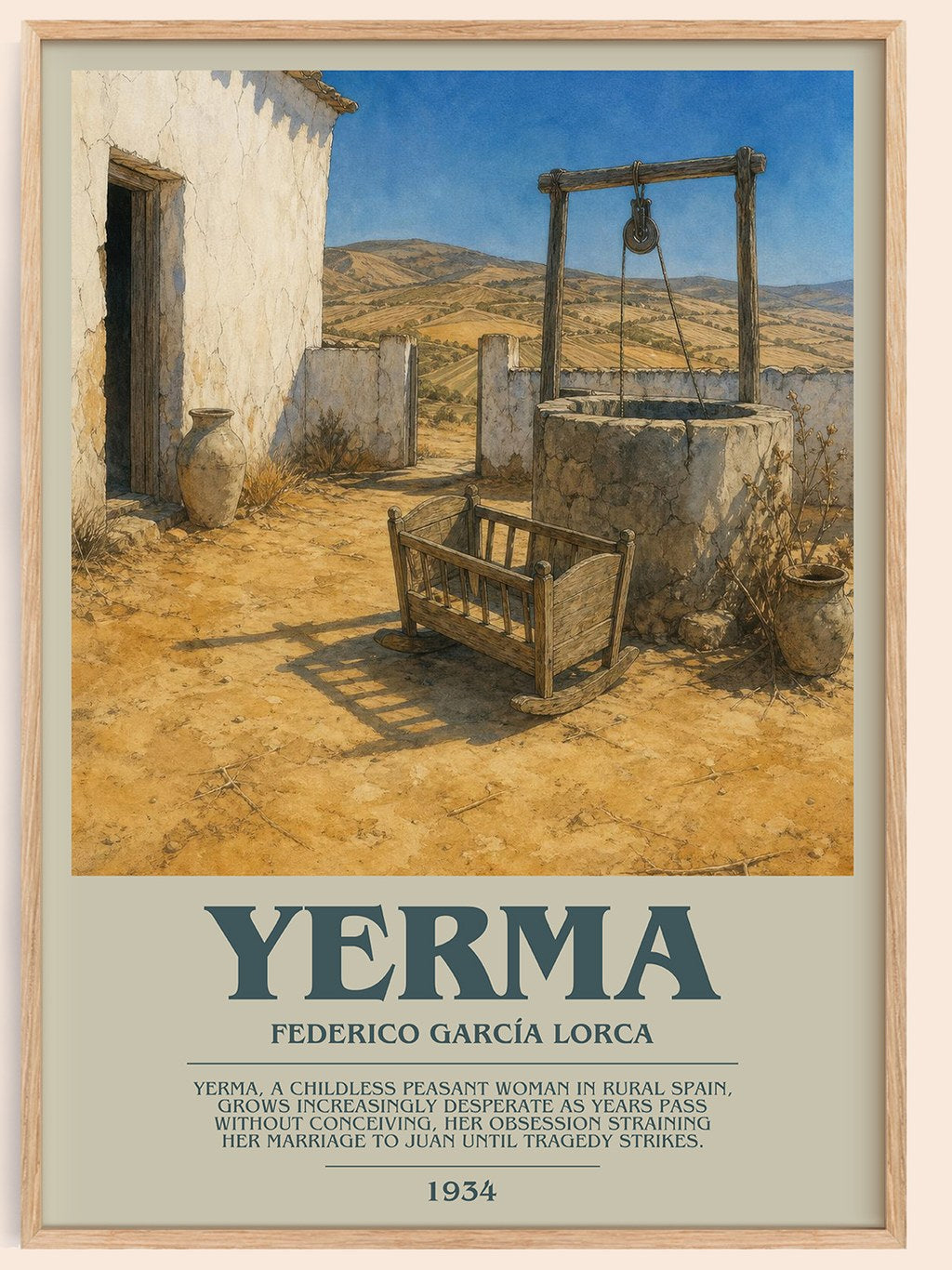 Yerma bookish book poster by Federico García Lorca – framed literary art print
