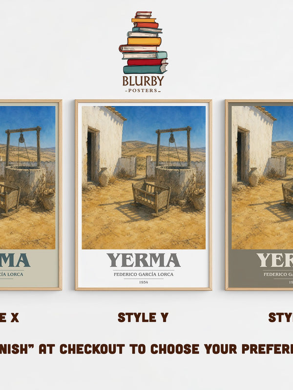 Yerma book cover print in frame leaning in hallway – poetry wall art