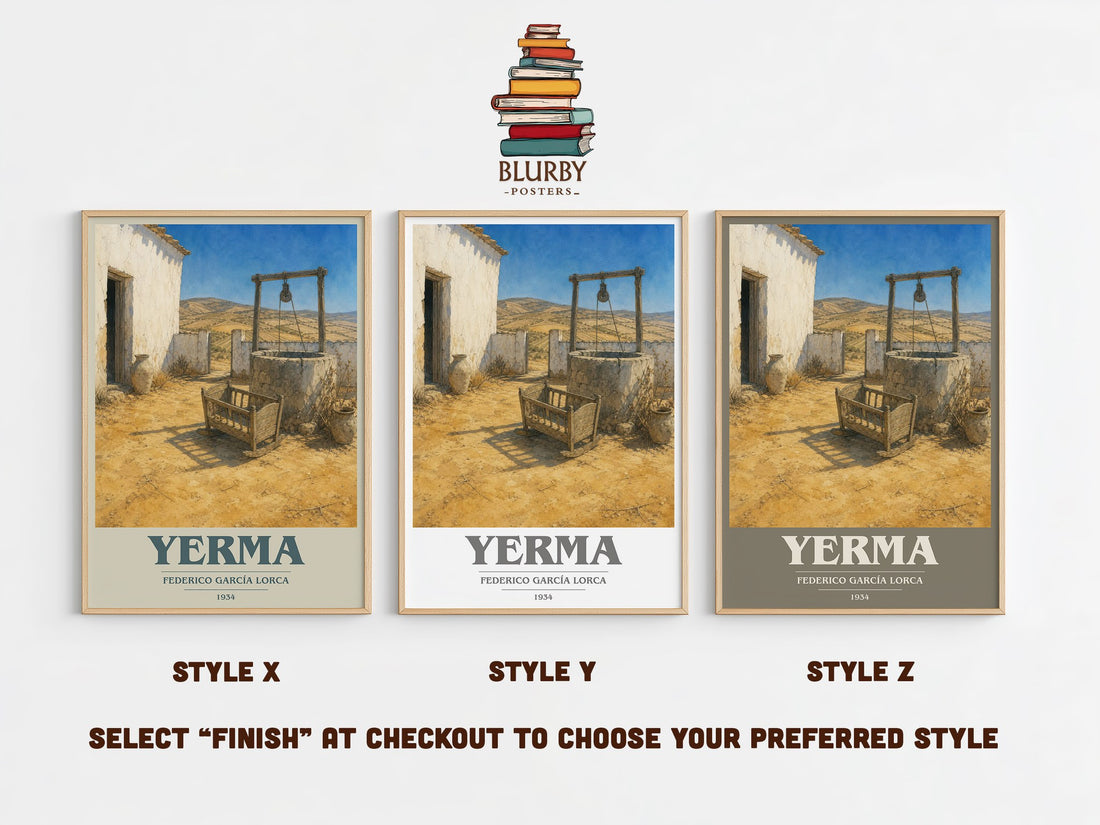 Yerma book cover print in frame leaning in hallway – poetry wall art (mockup)