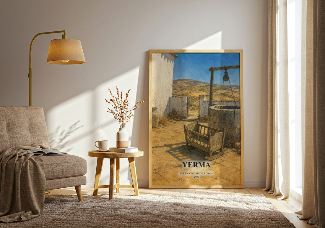 Yerma watercolour print in frame leaning in hallway – poetry wall art