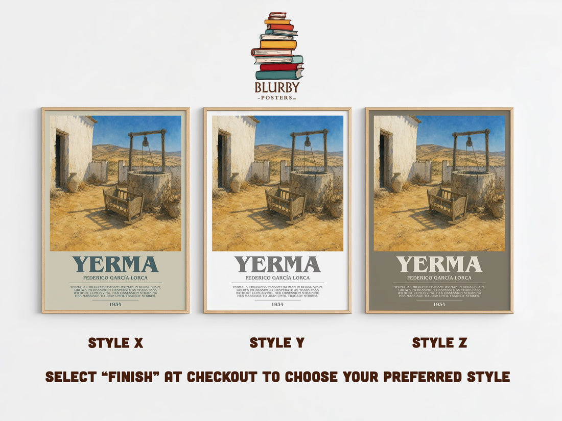 Yerma bookish print in frame leaning in hallway – poetry wall art (mockup)