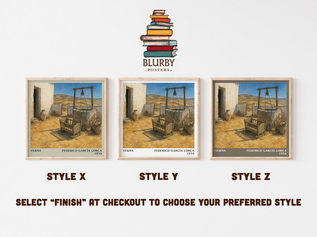 Yerma literary print in frame leaning in hallway – poetry wall art (mockup)