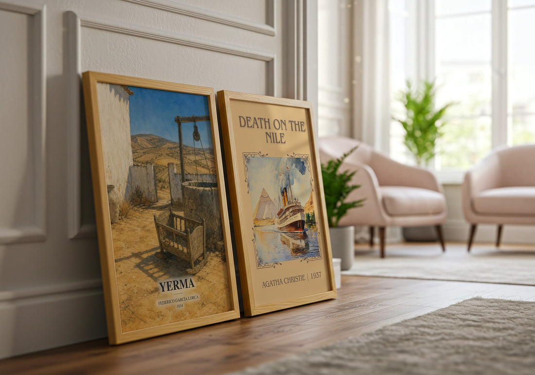 Yerma watercolour print framed by window – literary home decor
