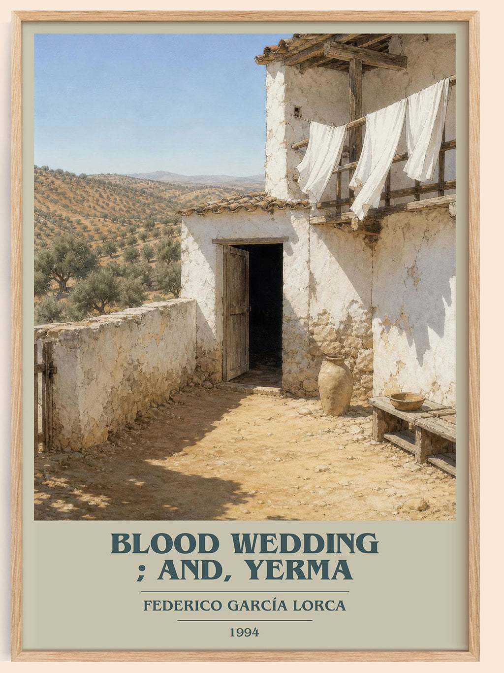 Blood wedding ; and, Yerma book cover book poster by Federico García Lorca – framed literary art print