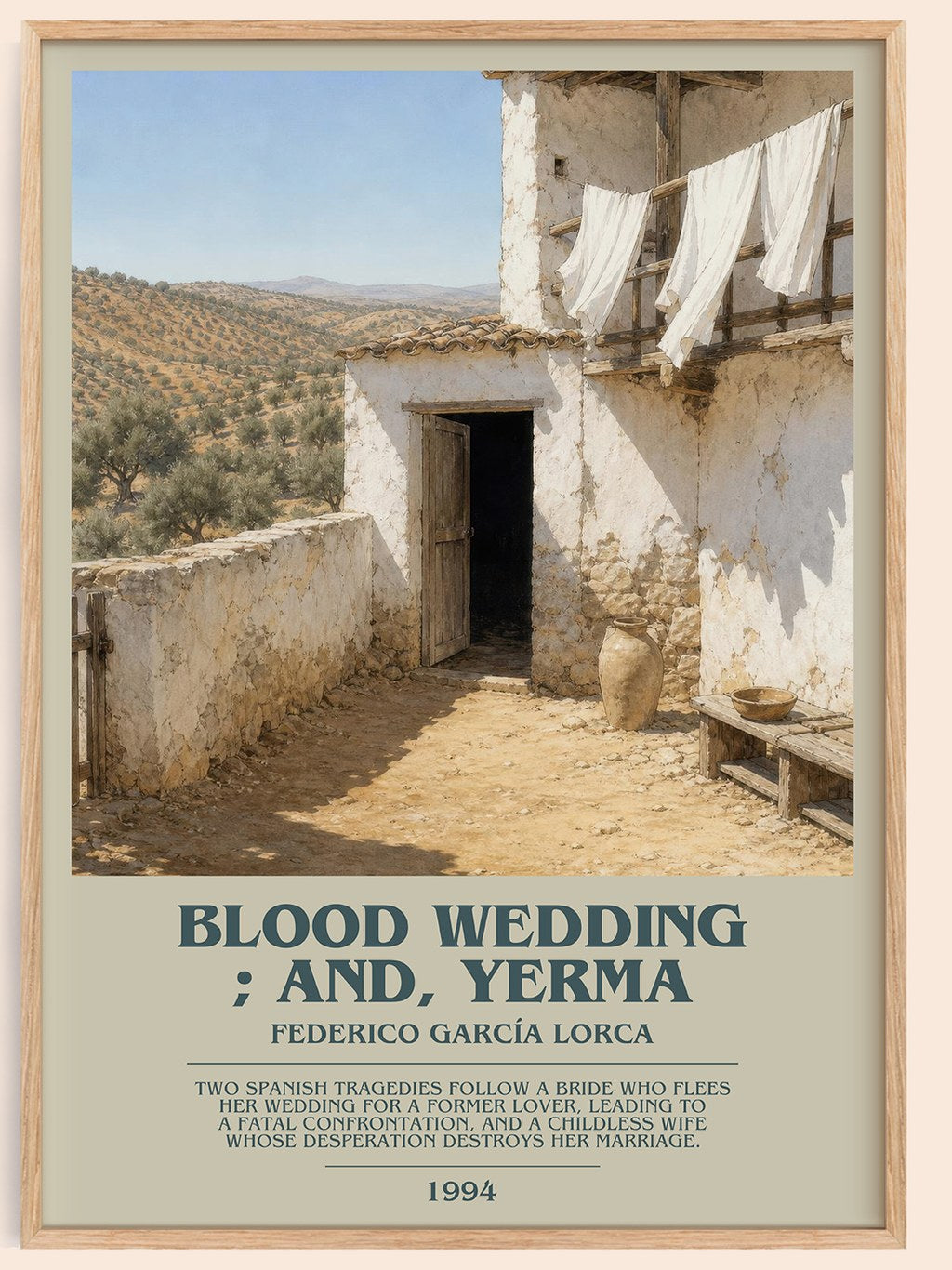 Blood wedding ; and, Yerma bookish book poster by Federico García Lorca – framed literary art print