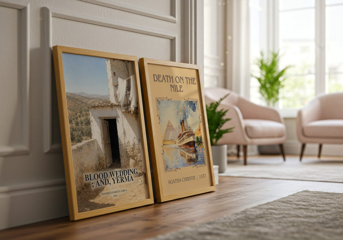 Blood wedding ; and, Yerma watercolour print framed by window – literary home decor