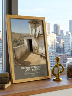 Blood wedding ; and, Yerma book cover print framed by window – literary home decor