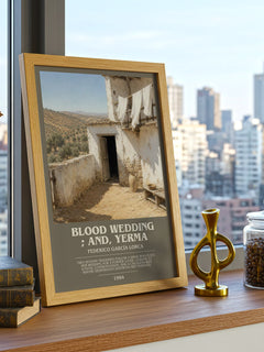 Blood wedding ; and, Yerma bookish print framed by window – literary home decor